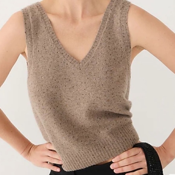 J. CREW Crystal Embellished Sweater Shell Vest Supersoft Yarn Brown Size XL - Picture 1 of 16